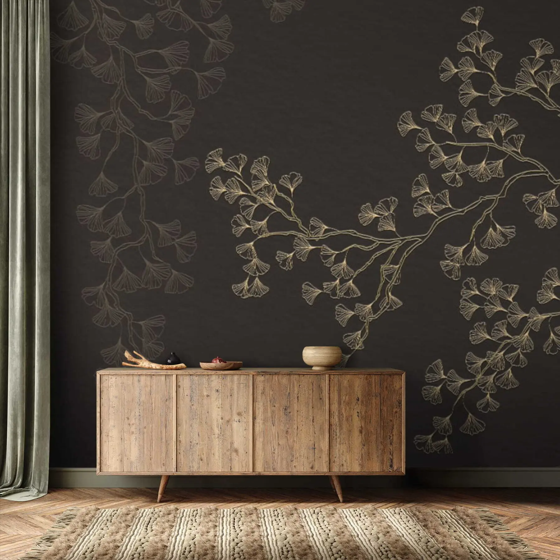 wall murals Brown, flower and twig u79600