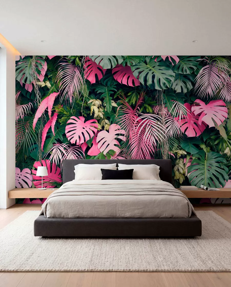 wall murals Green and pink foliage u79682