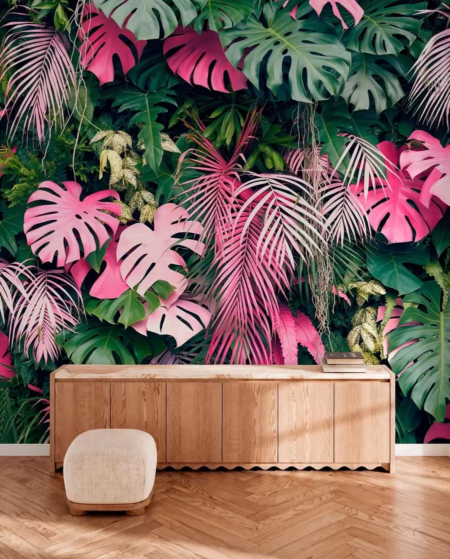 wall murals Green and pink foliage u79682