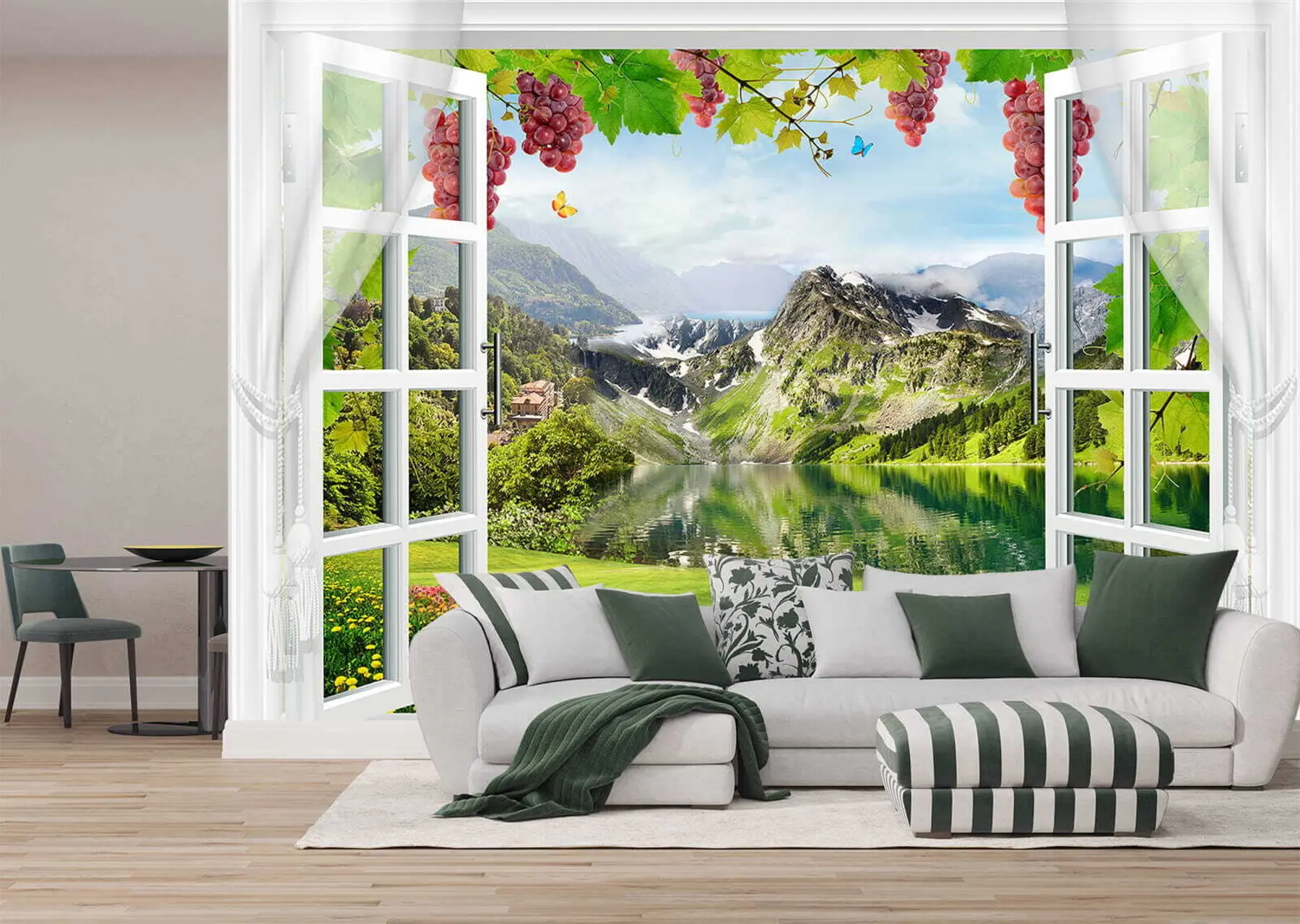 wall murals View from the window to the mountain lake u59842