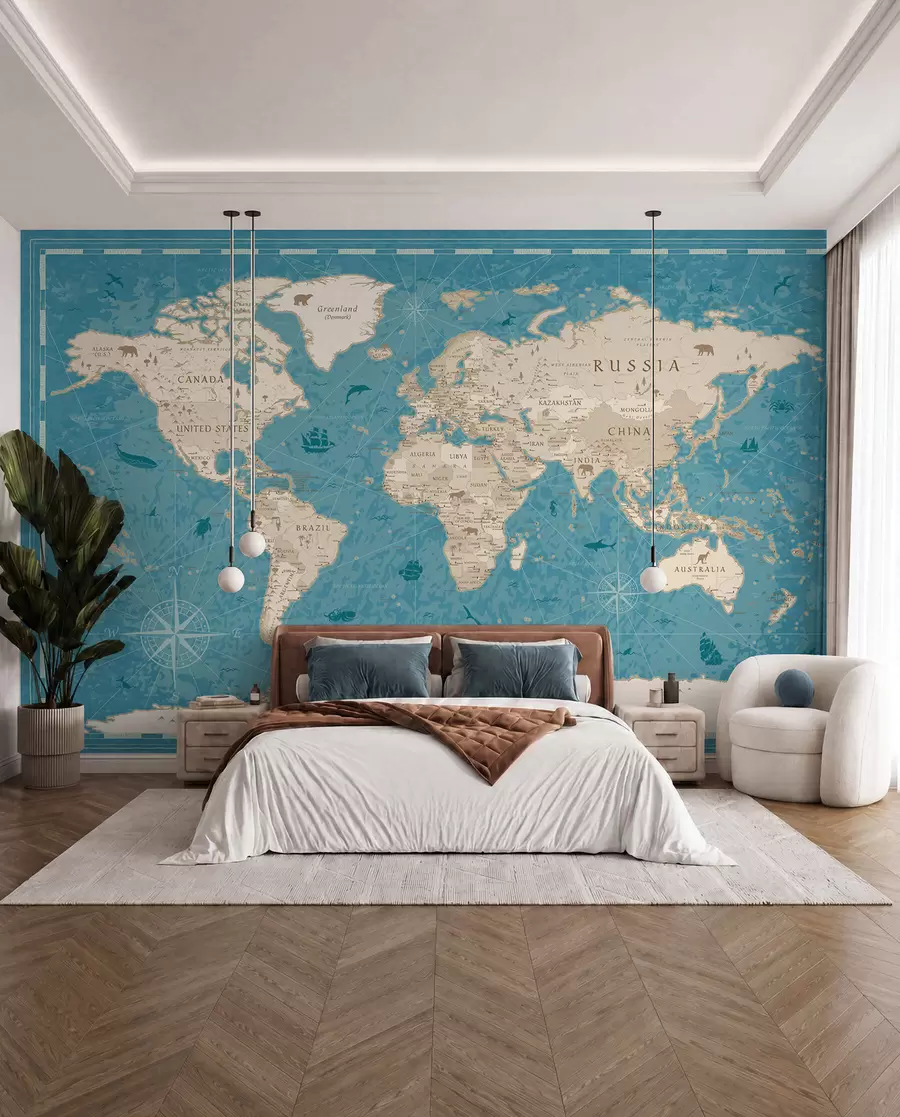 wall murals Vintage Atlas in Turquoise u50378