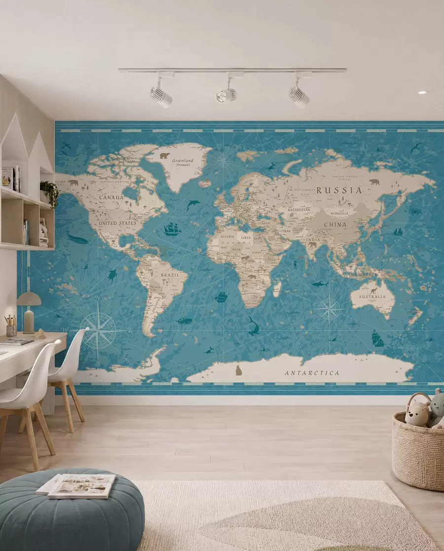 wall murals Vintage Atlas in Turquoise u50378