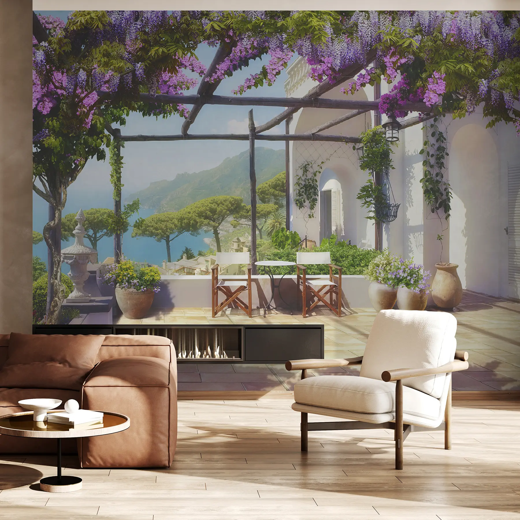 wall murals Wisteria bloom on the veranda u03904