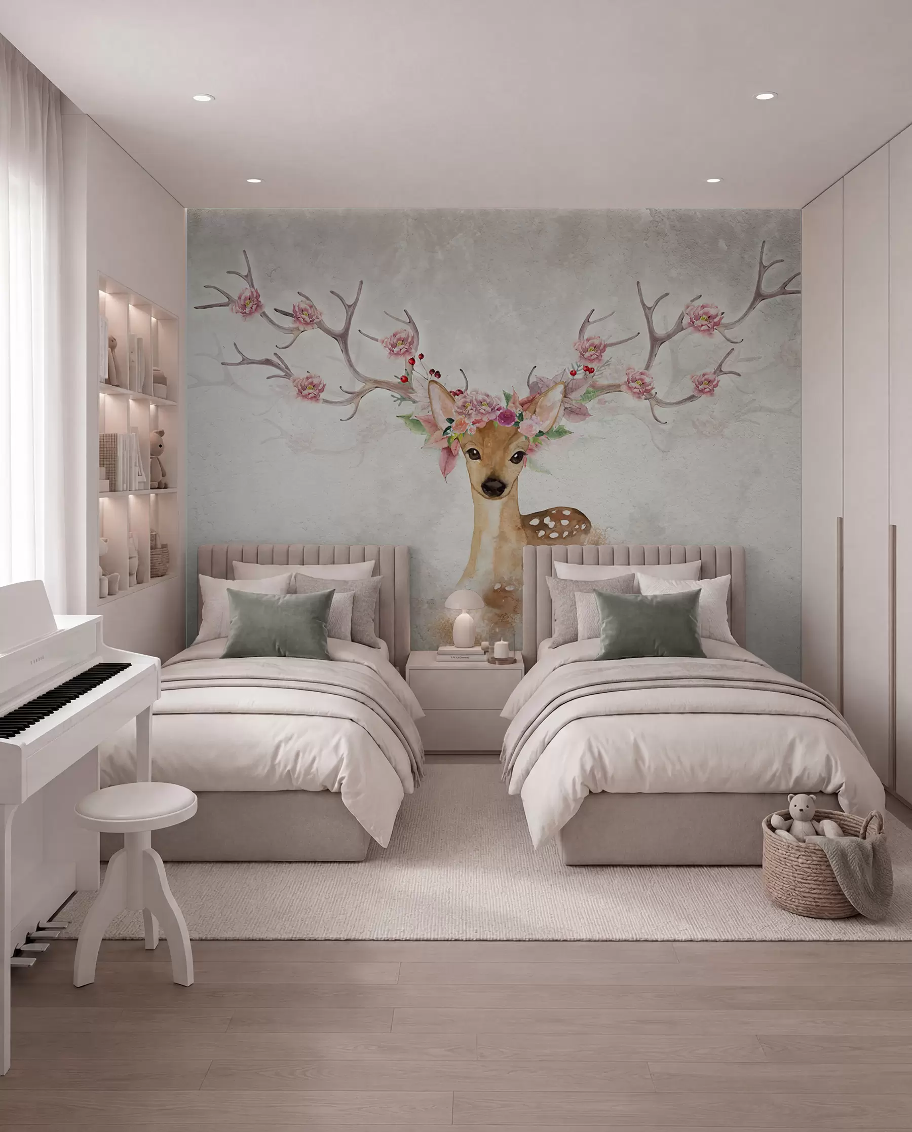 wall murals Deer with Blossom Antlers u04671