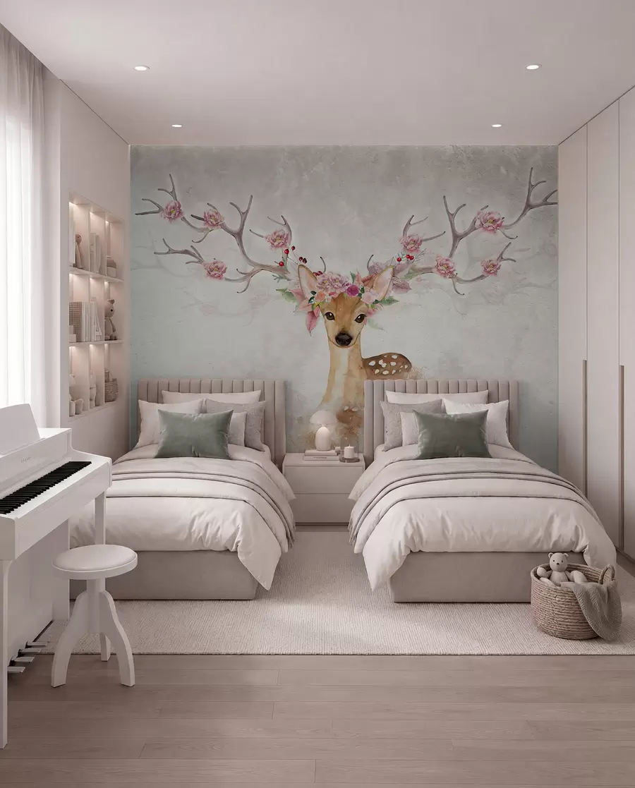 wall murals Deer with Blossom Antlers u04671