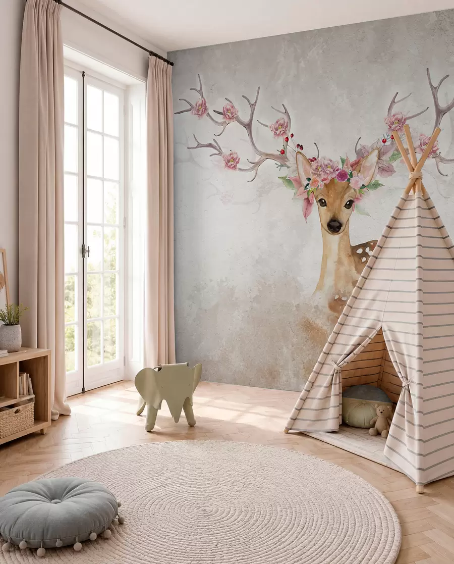 wall murals Deer with Blossom Antlers u04671