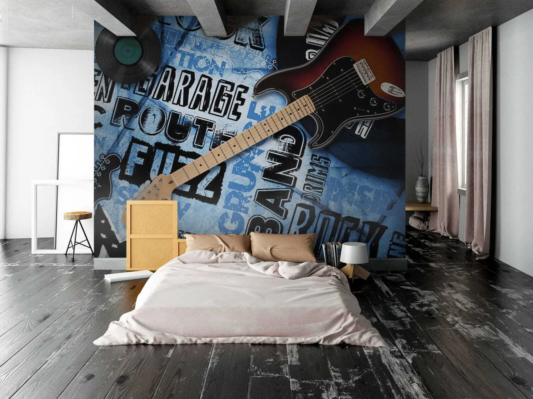 wall murals Musical instrument, guitar and blue u06794