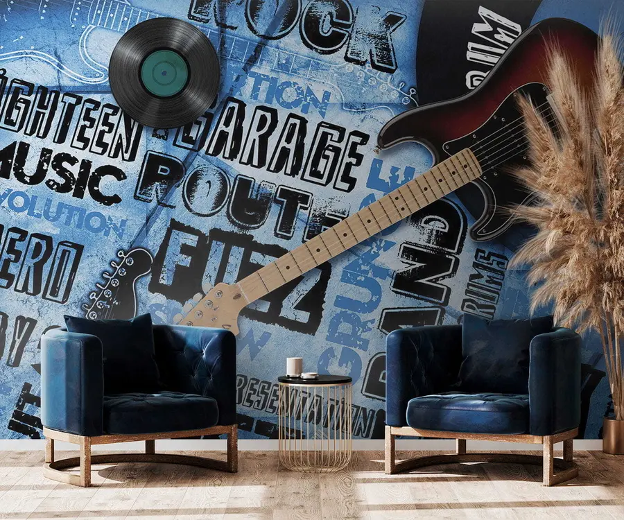 wall murals Musical instrument, guitar and blue u06794