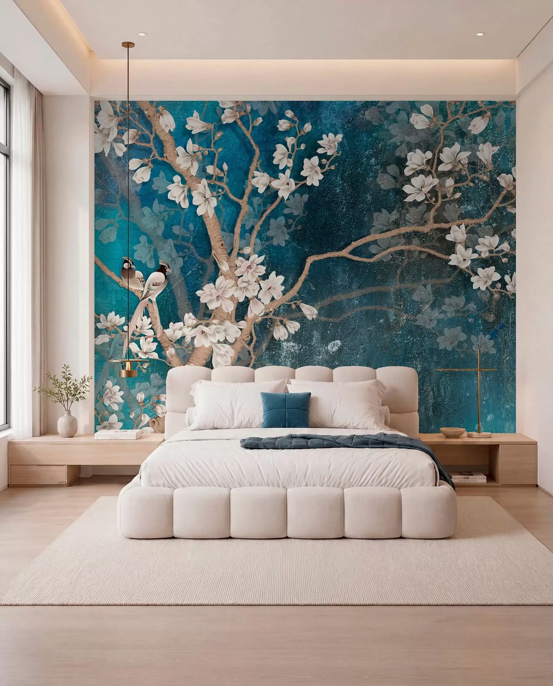 wall murals Birds and Blossom on Blue u12150