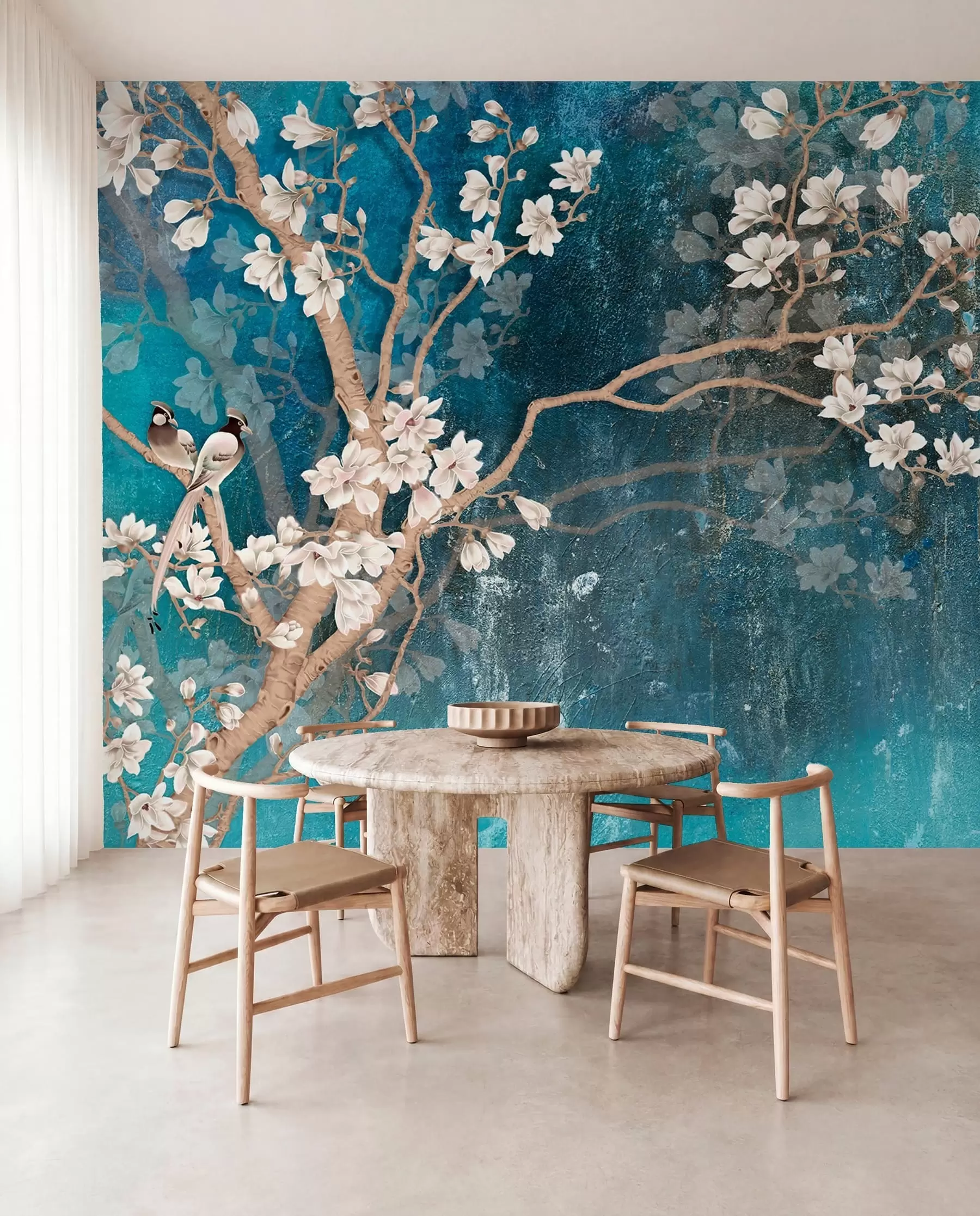 wall murals Birds and Blossom on Blue u12150