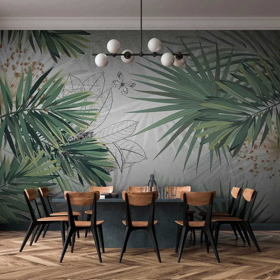 wall murals Green branches of palm trees u12819