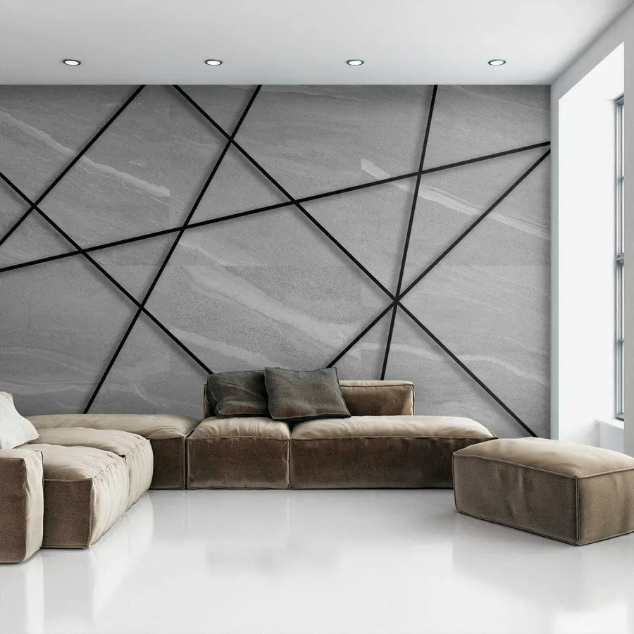 wall murals Grey marble and black lines u16341