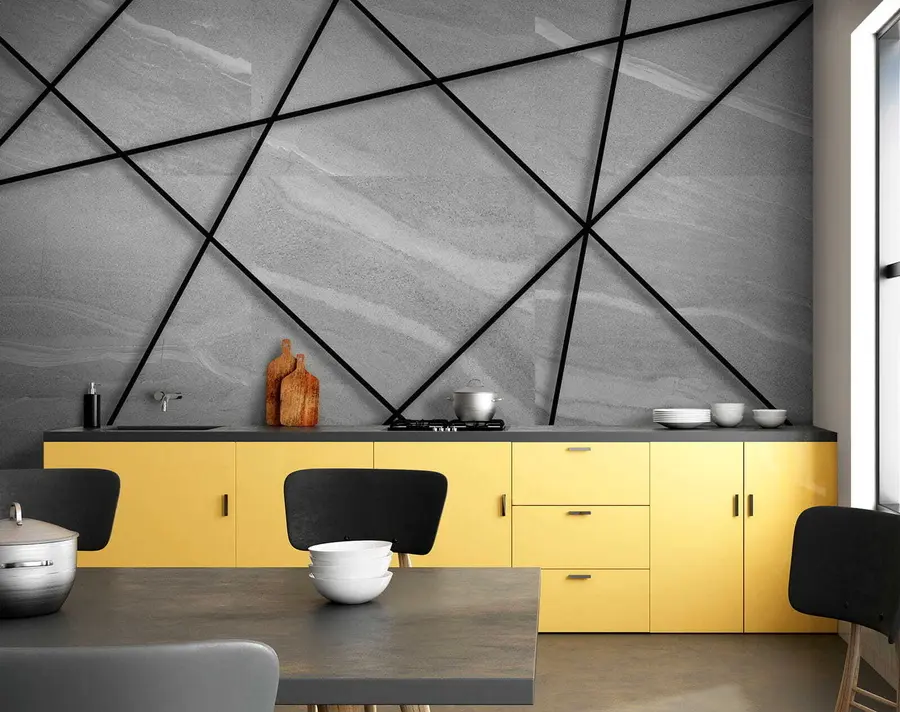 wall murals Grey marble and black lines u16341