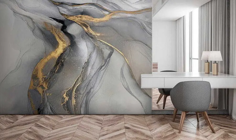 wall murals Gray-yellow marble, fluid art u18250