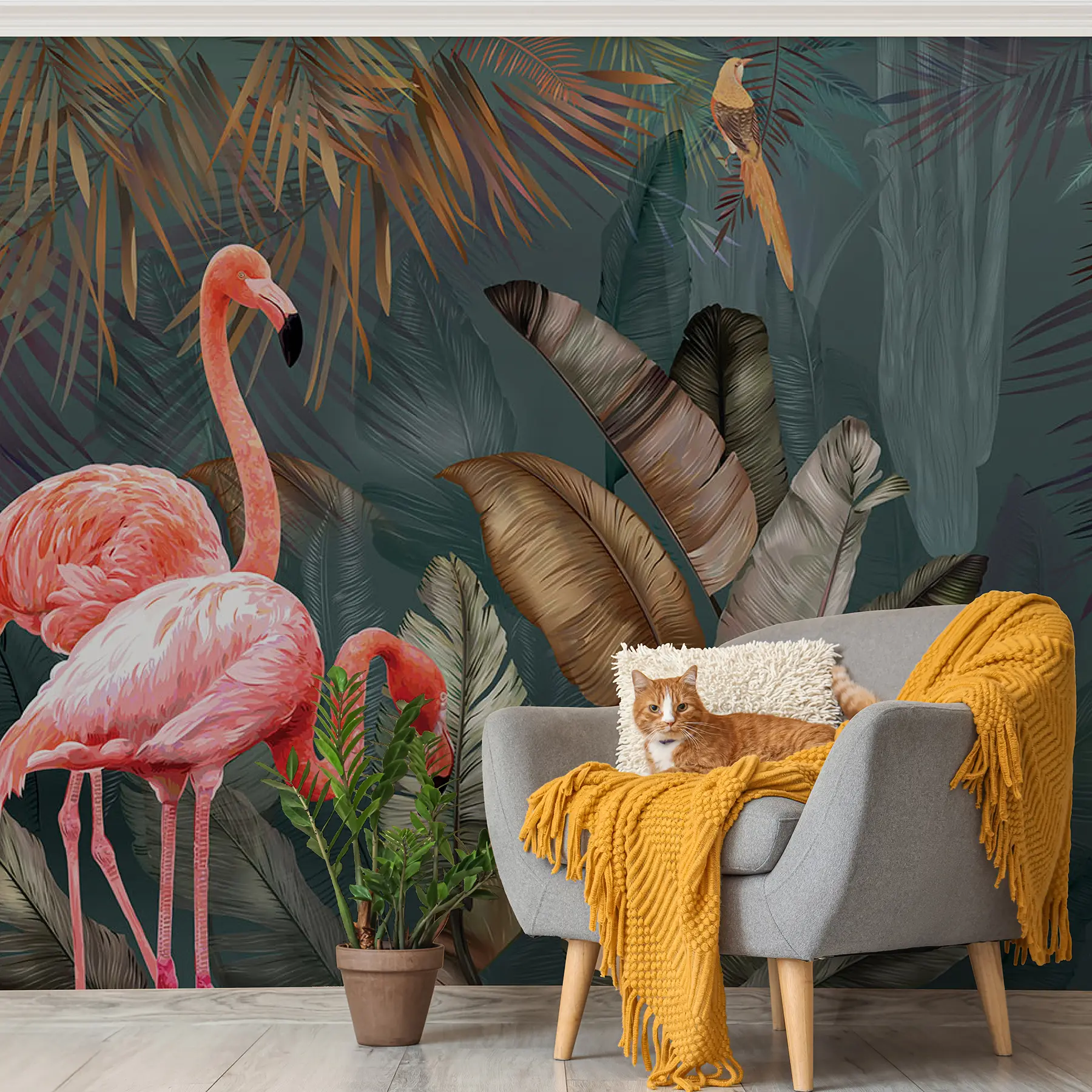 wall murals Flamingos in the tropical forest u21344