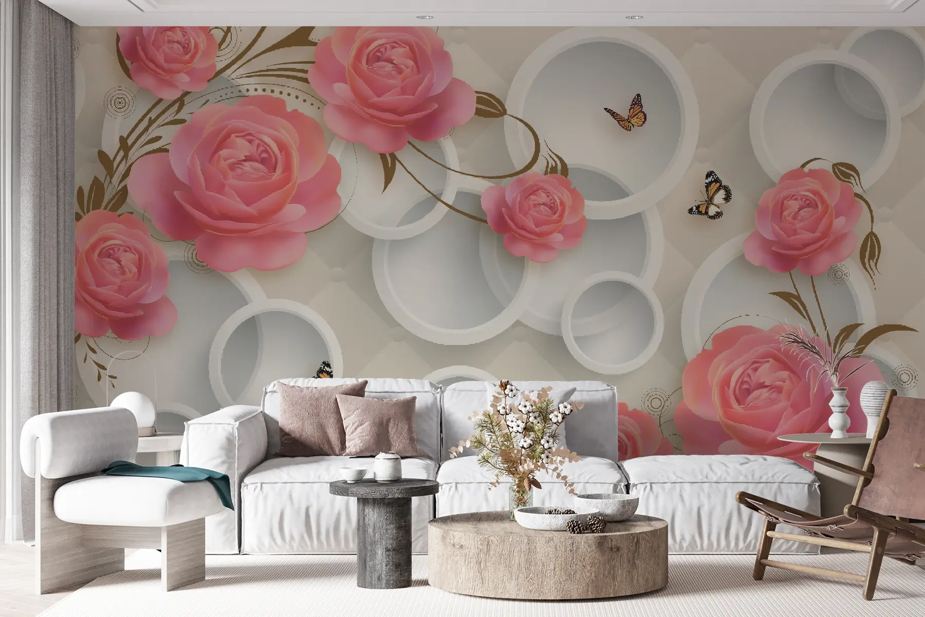 wall murals Pink roses and curls u22883
