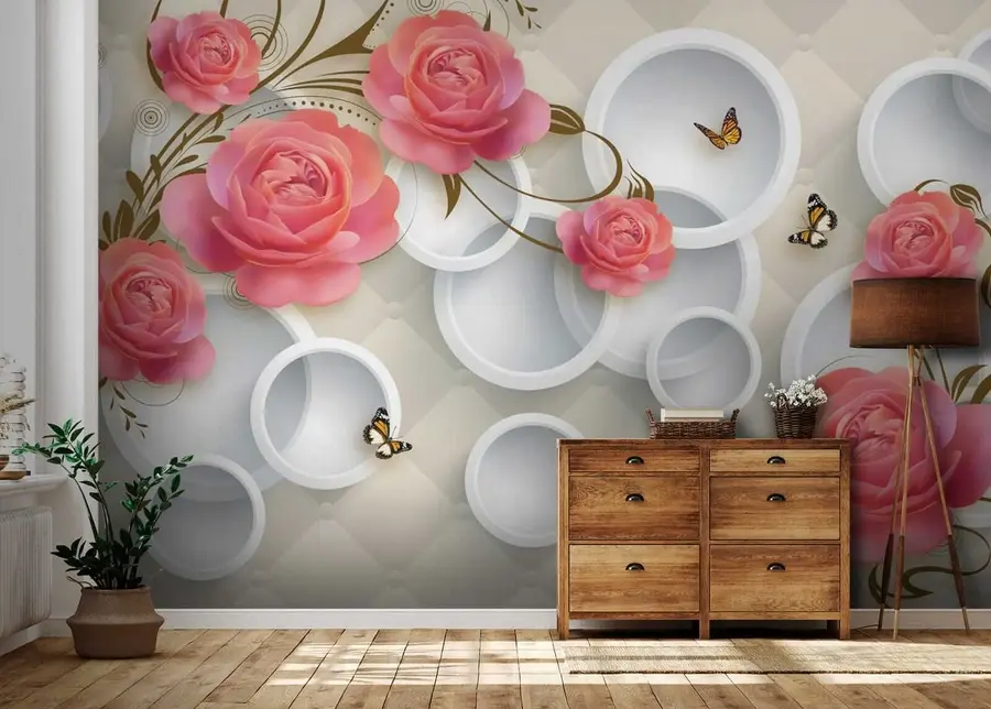 wall murals Pink roses and curls u22883