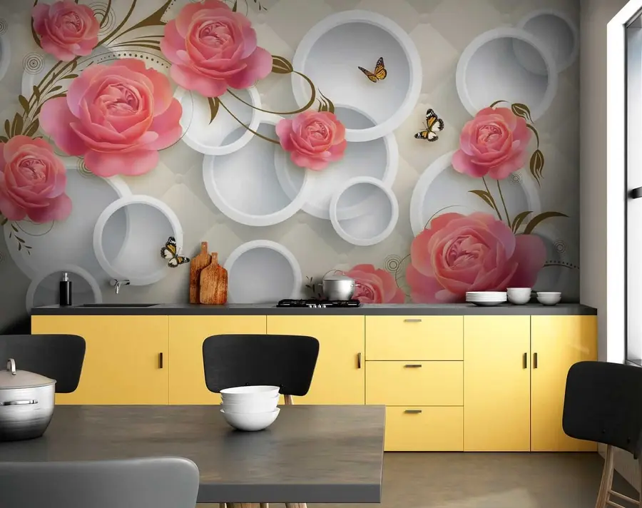 wall murals Pink roses and curls u22883