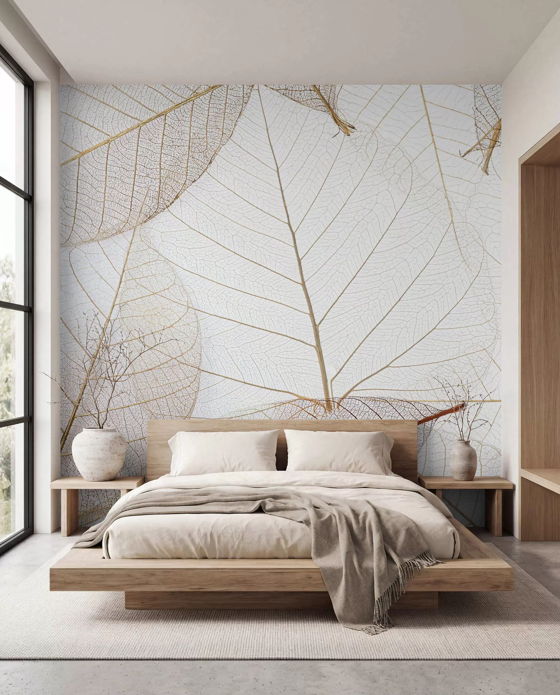 wall murals Fine Veins of Ivory Leaves u24439