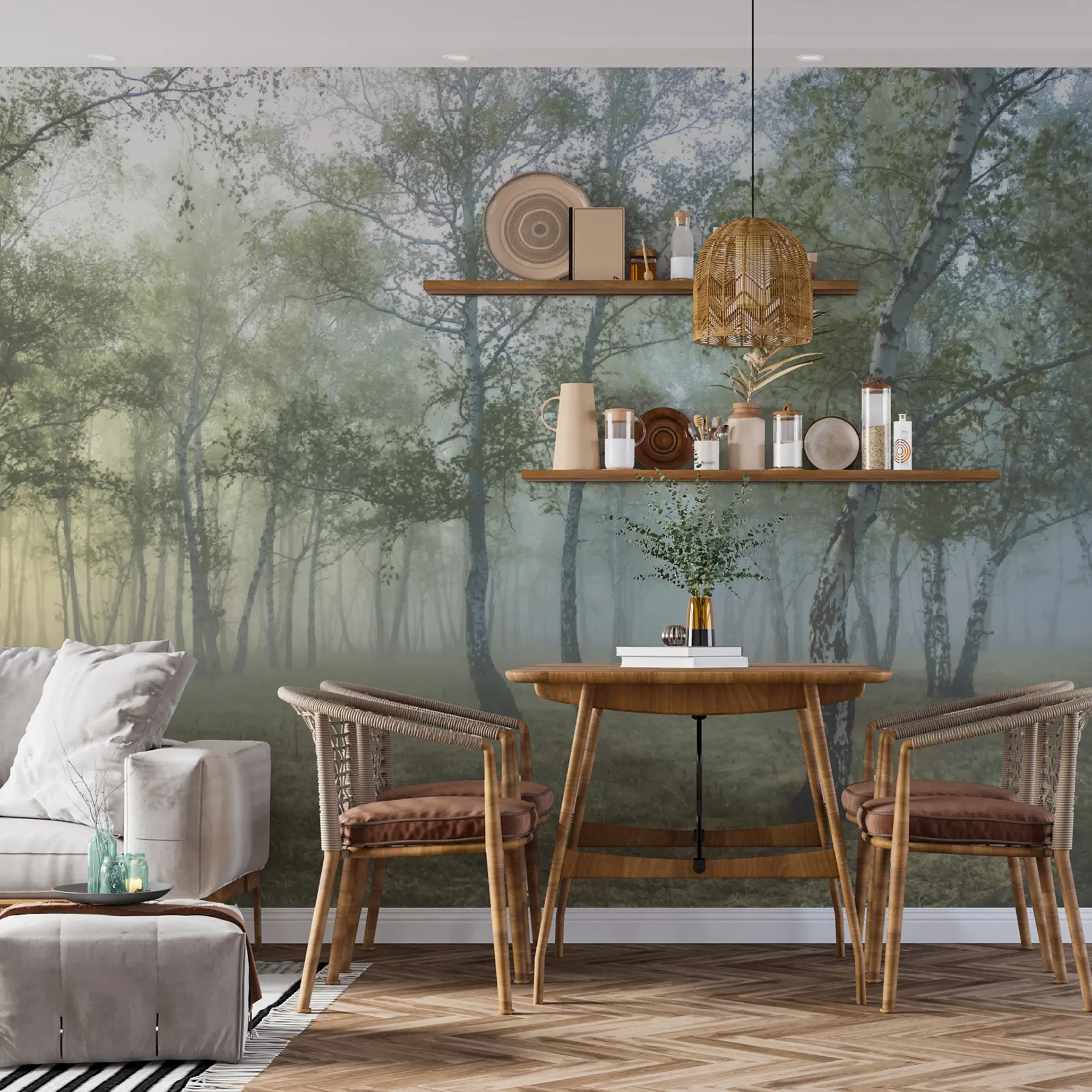 wall murals Fog Birch Forest u25820