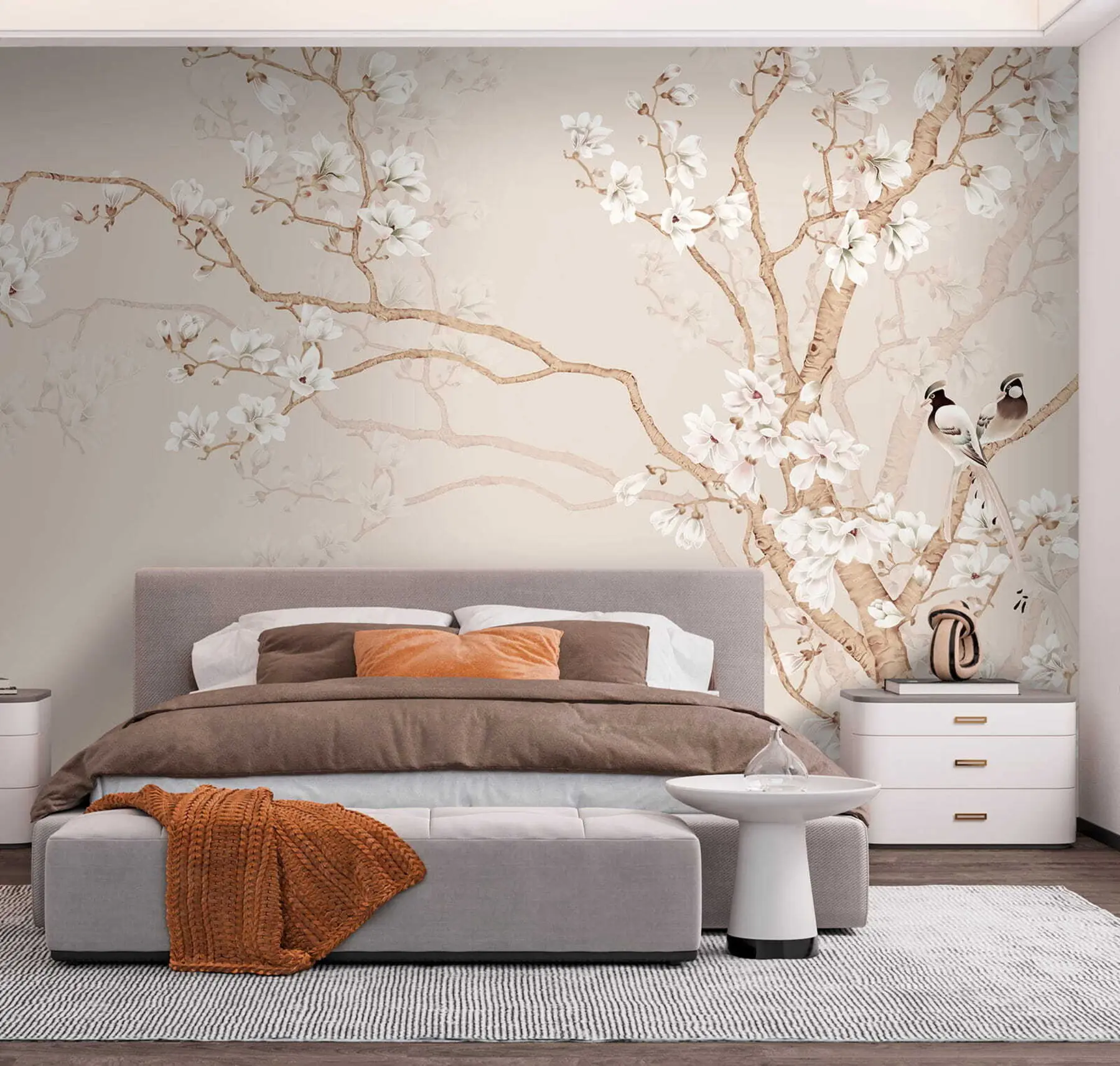 wall murals Flowering tree and birds u25842