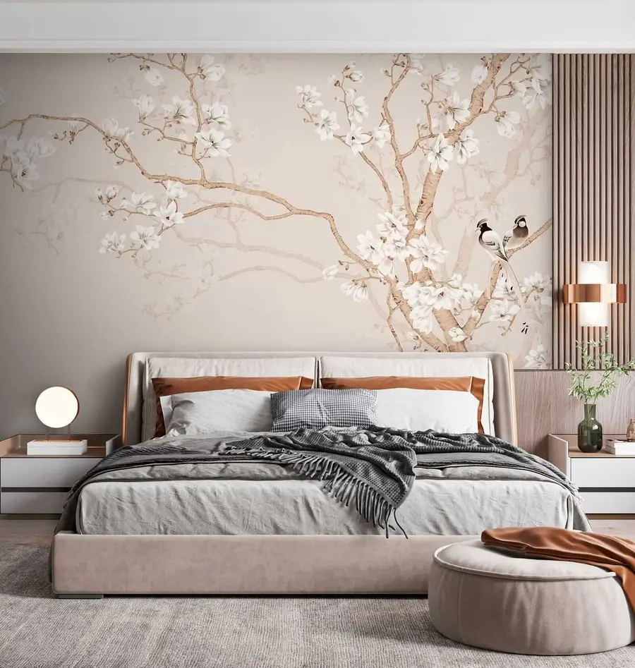 wall murals Flowering tree and birds u25842