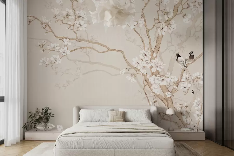 wall murals Flowering tree and birds u25842