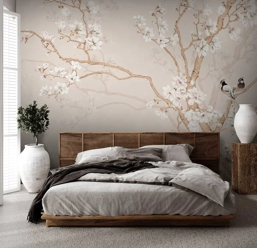 wall murals Flowering tree and birds u25842