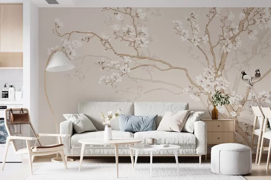 wall murals Flowering tree and birds u25842
