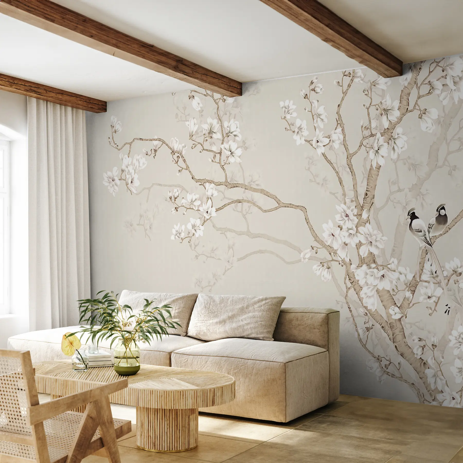 wall murals Flowering tree and birds u25842