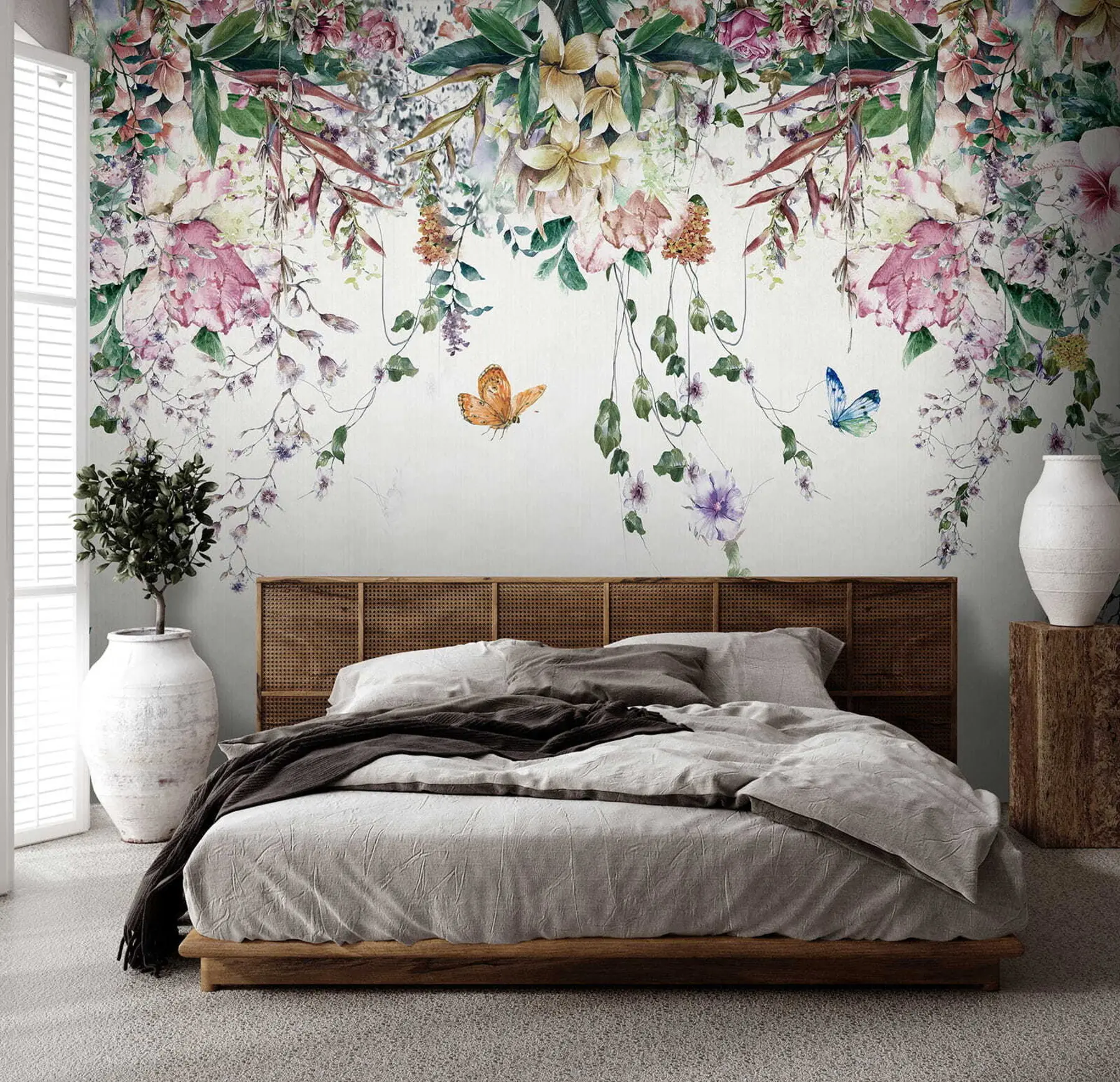 wall murals Exotic flowers and butterflies u30601
