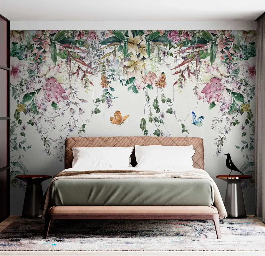 wall murals Exotic flowers and butterflies u30601