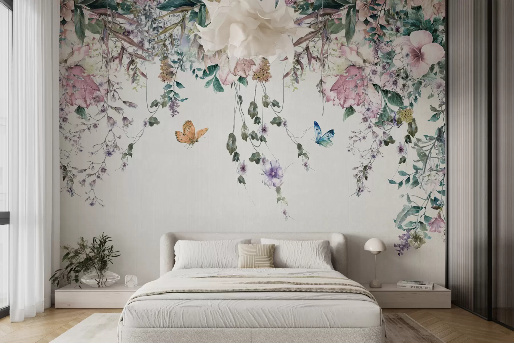 wall murals Exotic flowers and butterflies u30601