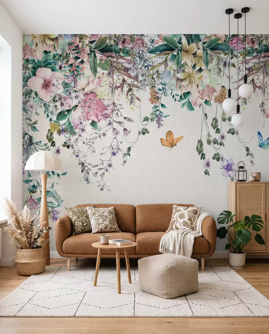 wall murals Exotic flowers and butterflies u30601