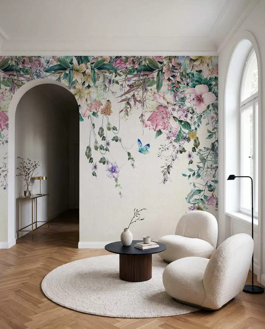 wall murals Exotic flowers and butterflies u30601