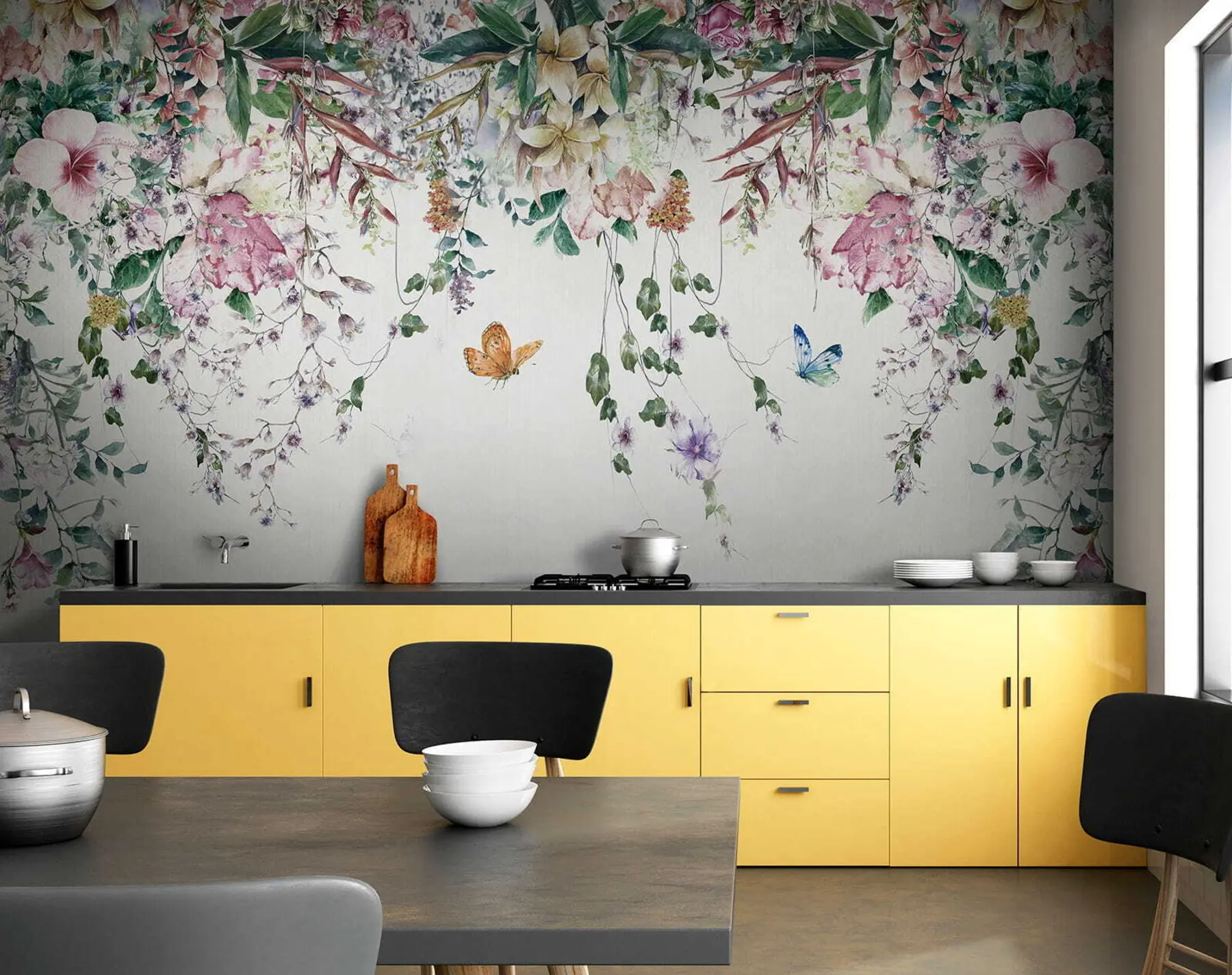 wall murals Exotic flowers and butterflies u30601