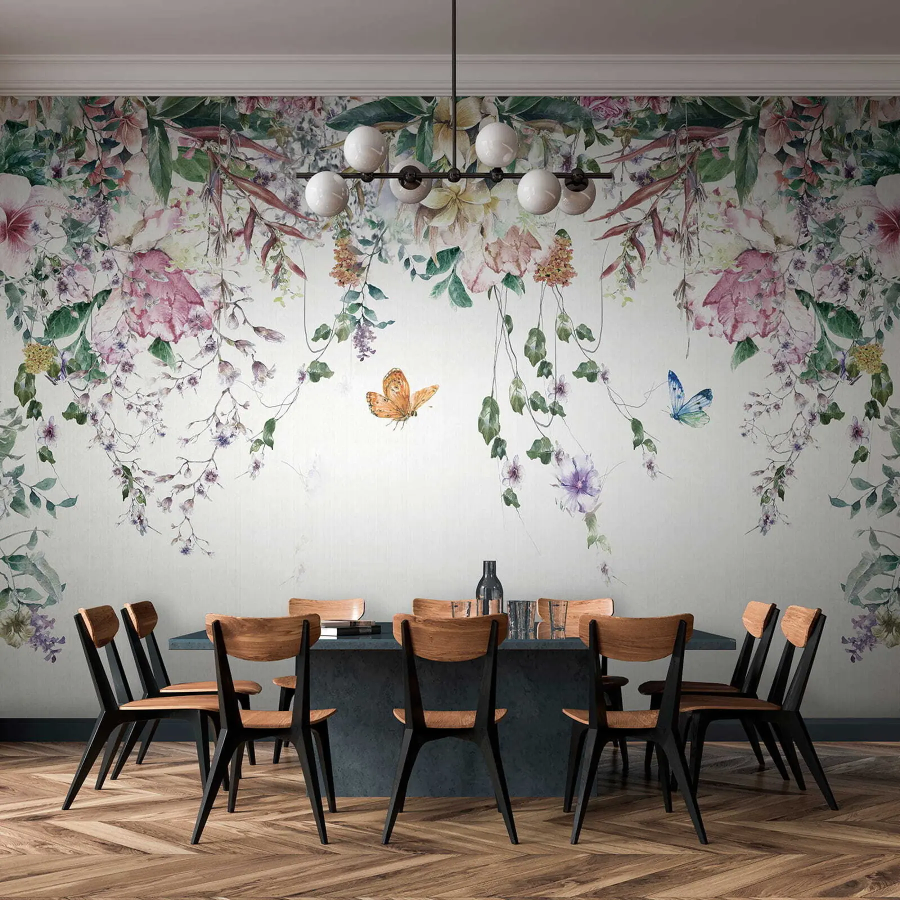 wall murals Exotic flowers and butterflies u30601