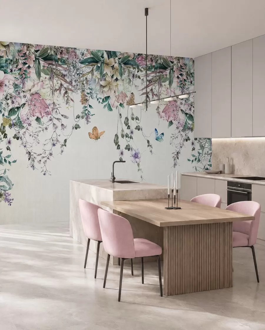 wall murals Exotic flowers and butterflies u30601