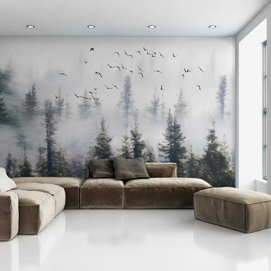 wall murals Fog forest and birds u32237
