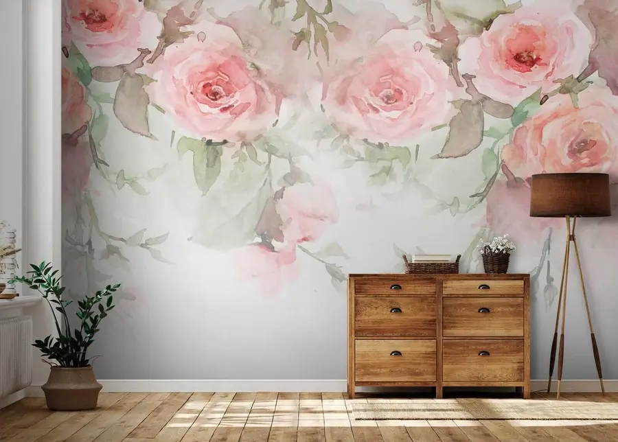 wall murals Pink watercolor roses u34659