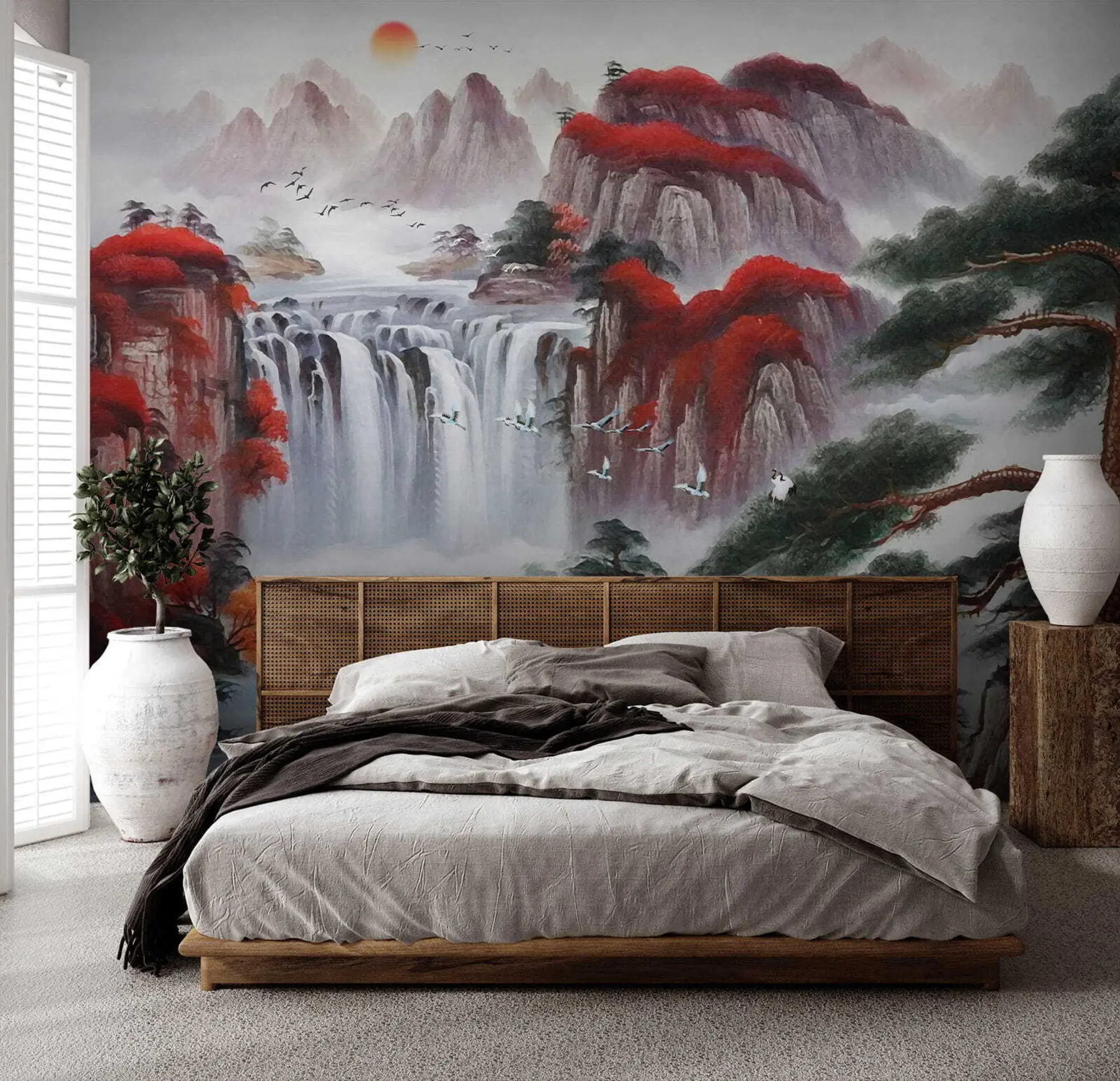 wall murals Japanese style waterfall u36222