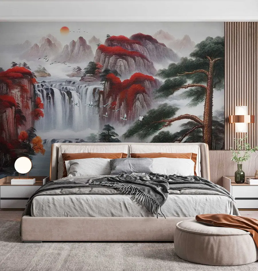 wall murals Japanese style waterfall u36222