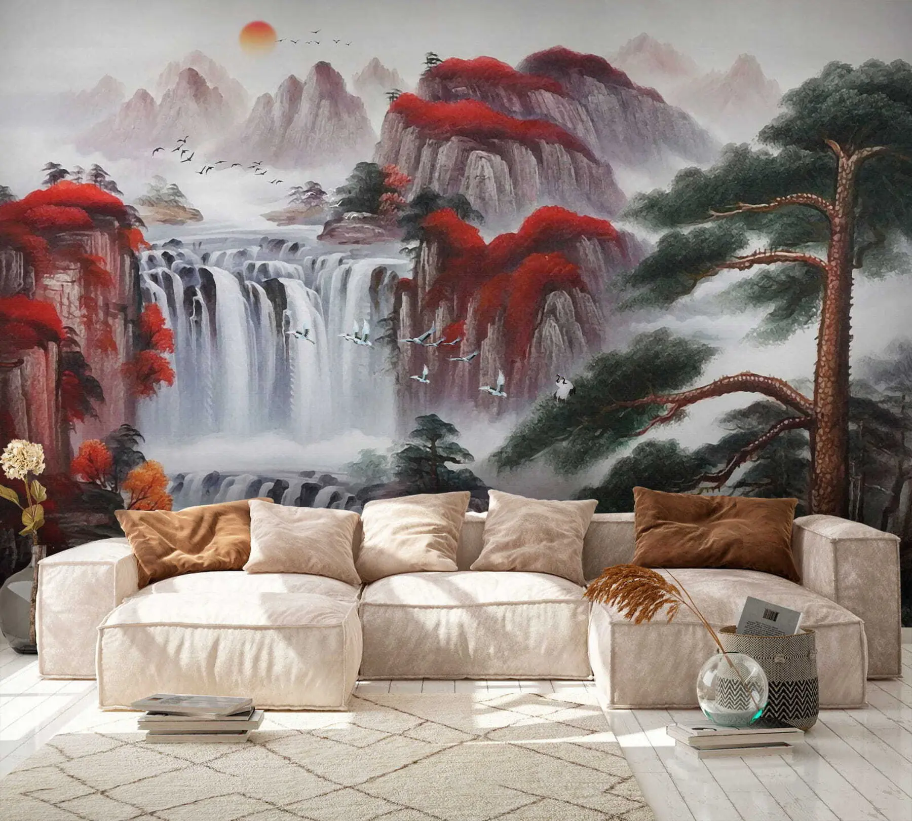 wall murals Japanese style waterfall u36222