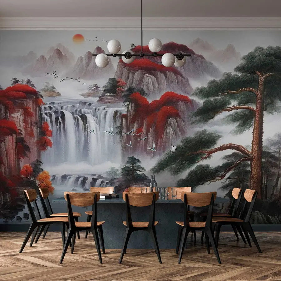 wall murals Japanese style waterfall u36222