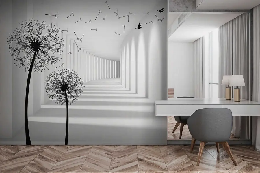 wall murals 3d tunnel and dandelions u37803