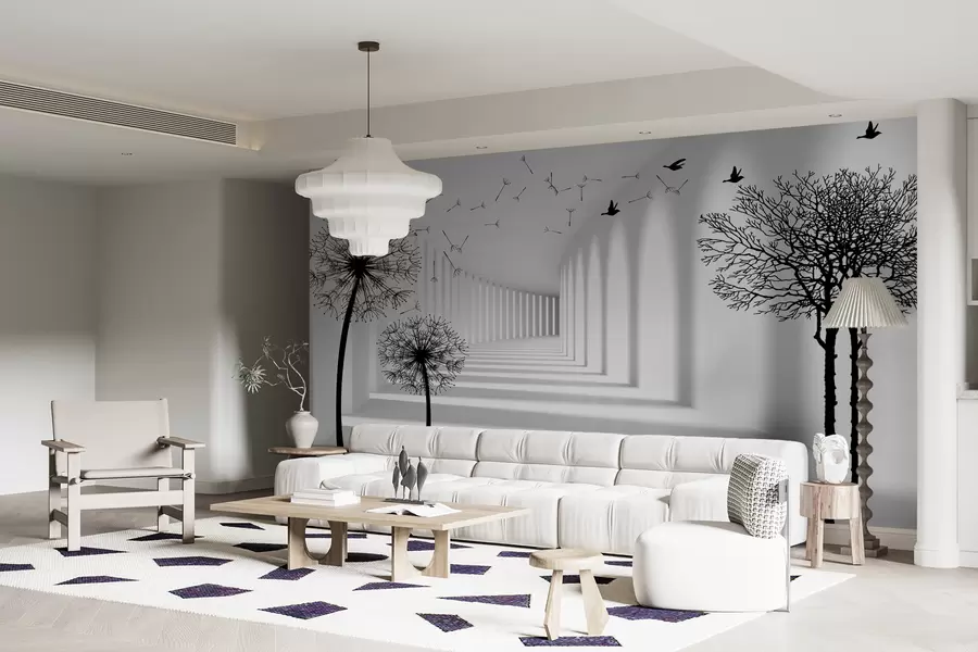 wall murals 3d tunnel and dandelions u37803