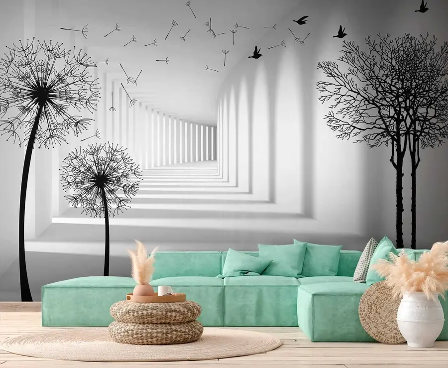 wall murals 3d tunnel and dandelions u37803