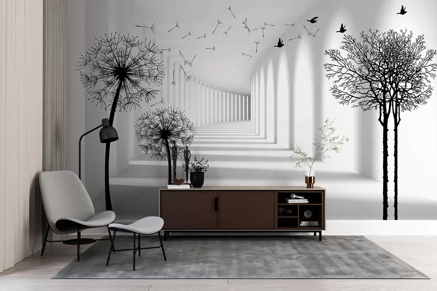 wall murals 3d tunnel and dandelions u37803