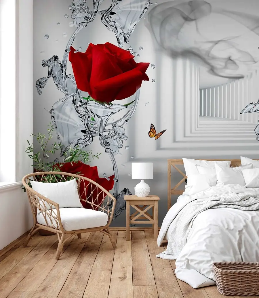 wall murals Red roses and water splash u41092