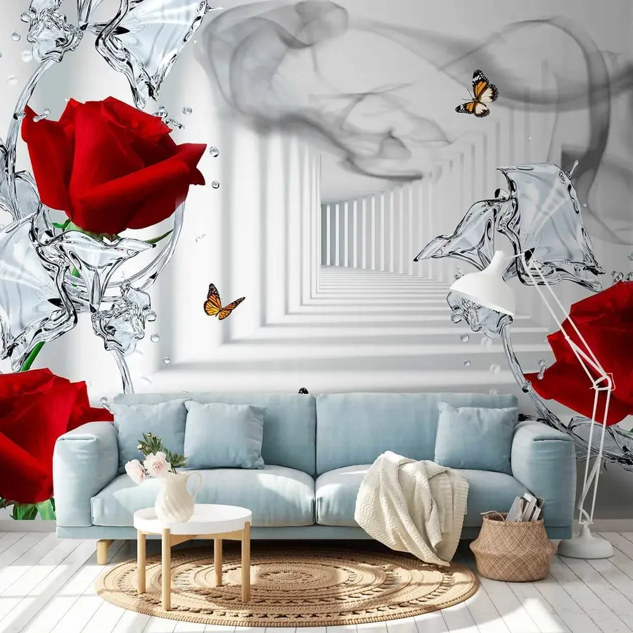 wall murals Red roses and water splash u41092